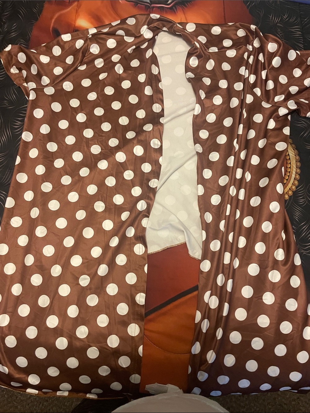 Brown Polka Dot Satin Kimono Cover-Up